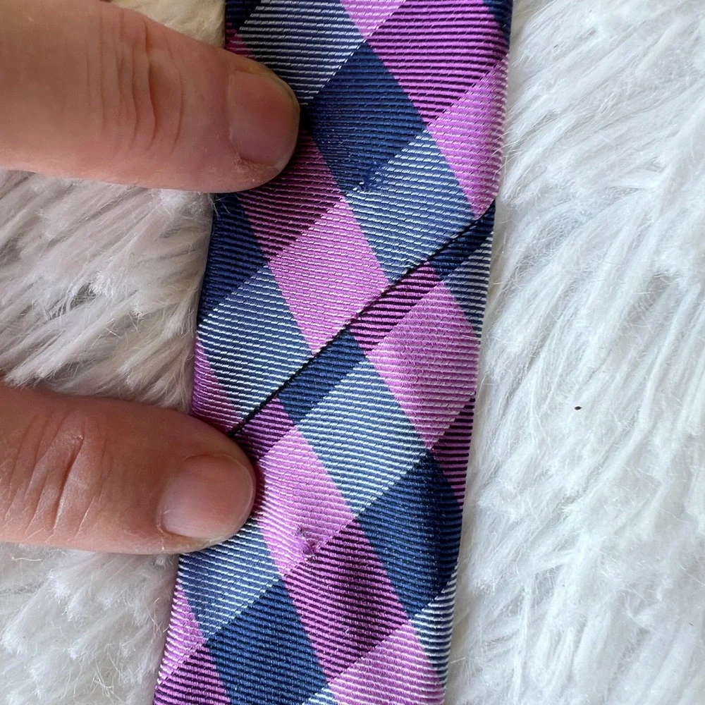 Ted Baker Plaid Checks Tie Purple Pink Navy 100% Silk Made in the USA 3.25